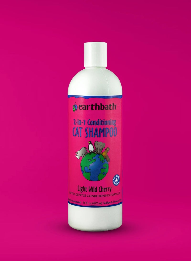 earthbath 2-in-1 Conditioning Cat Shampoo Light Wild Cherry Extra Gentle Conditioning Formula Made in USA 472 Ml - Image 1