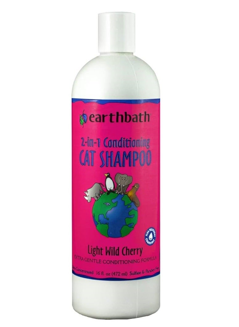 earthbath 2-in-1 Conditioning Cat Shampoo Light Wild Cherry Extra Gentle Conditioning Formula Made in USA 472 Ml - Image 2