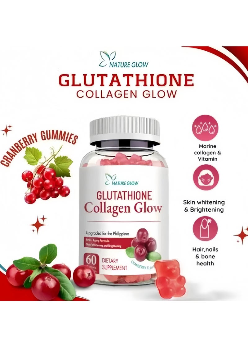 NATURE GLOW Collagen Glow Anti Aging Skin Whitening Vitamins Cranberry flavor  - Image 2