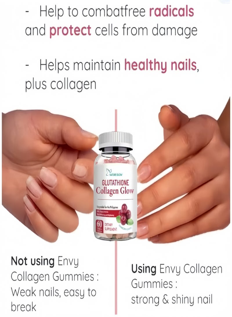 NATURE GLOW Collagen Glow Anti Aging Skin Whitening Vitamins Cranberry flavor  - Image 5