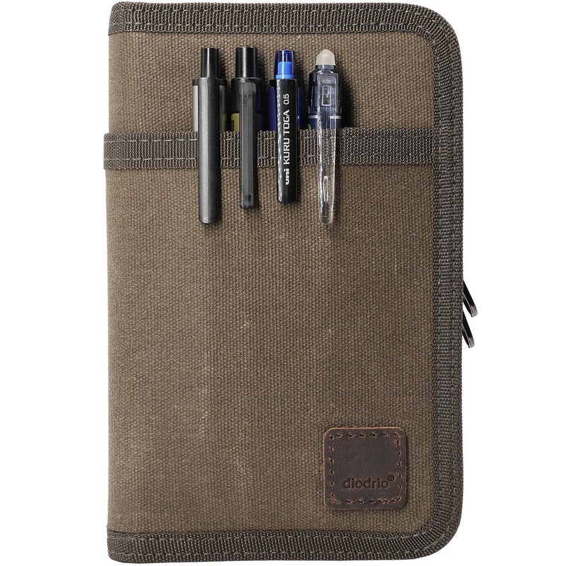 diodrio Field Notes Notebooks Cover for 3.3 x 5.5 Pocket Notebook Journal with Pen Holder, Water Resistant Zipper Cover for 3.5 x 5.5 Field Journal Planner Sketchbook, Waxed Canvas, Olive. - Image 1