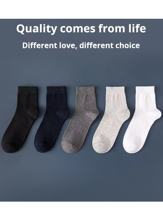 5 Pairs Men's 100% Cotton Men's Socks: Mid-Calf,Formal, Moisture-Wicking, Suitable for All Seasons, a Variety of Colors for Business Casual Wear - Image 3