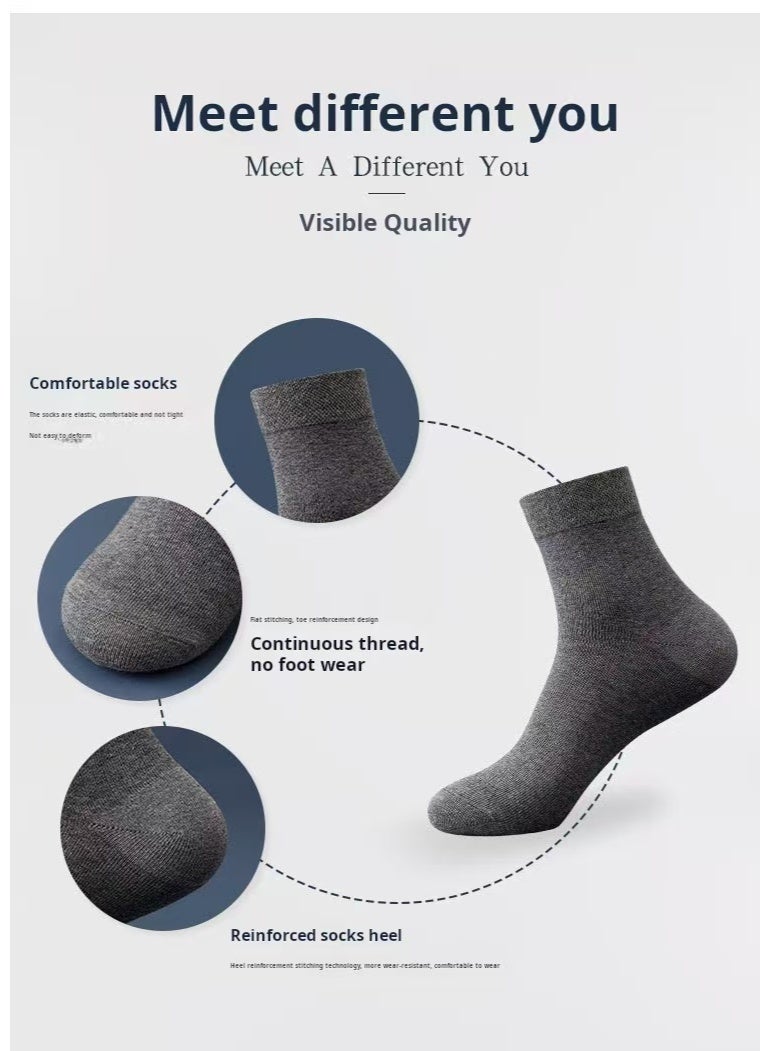 5 Pairs Men's 100% Cotton Men's Socks: Mid-Calf,Formal, Moisture-Wicking, Suitable for All Seasons, a Variety of Colors for Business Casual Wear - Image 4