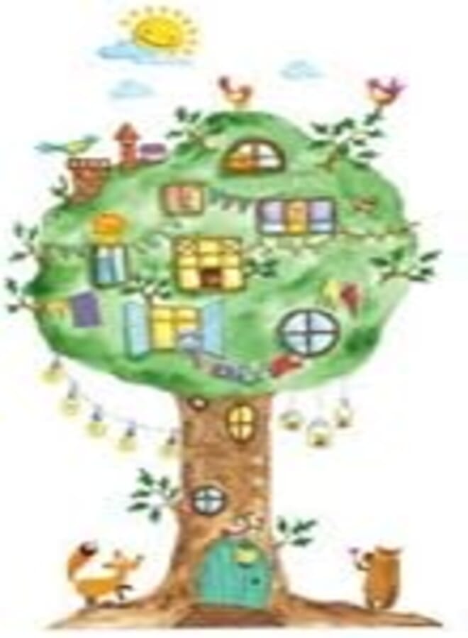 Cartoon Big Tree Animals Kingdom Paradise Birds Lions Wall Sticker Decal Home Paper PVC Murals House Wallpaper