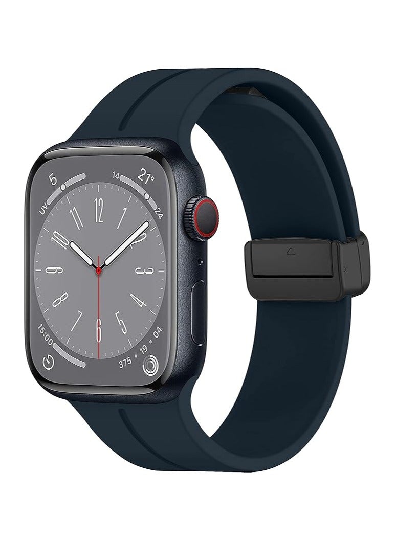 Denx Magnetic Silicone Band for Apple Watch 41mm 40mm 45mm 44mm 49mm 38mm 42mm, Women Men Replacement Wristbands Silicone Sport Strap for Apple Watch Series 9/Ultra 2/8/Ultra/7/SE/SE 2nd/6/5/4/3/2/1, iWatch Band (Midnight Blue) - Image 1