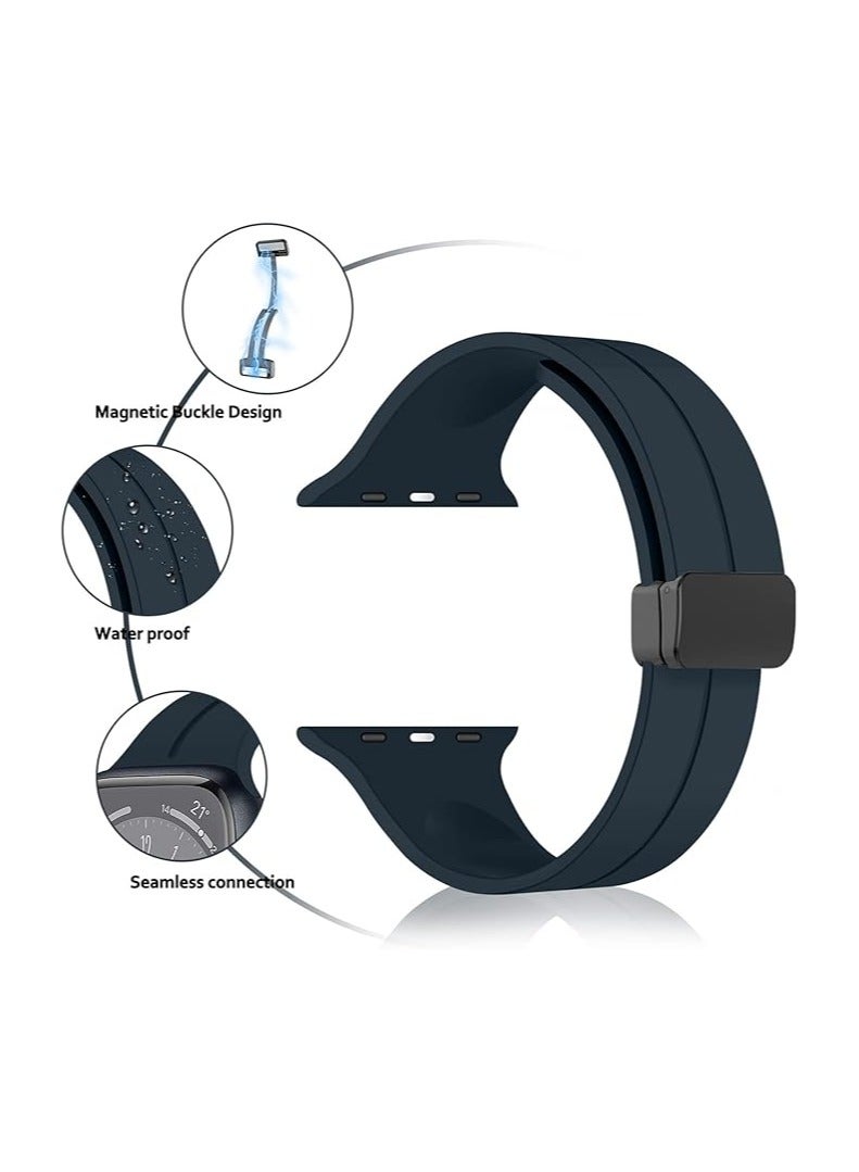 Denx Magnetic Silicone Band for Apple Watch 41mm 40mm 45mm 44mm 49mm 38mm 42mm, Women Men Replacement Wristbands Silicone Sport Strap for Apple Watch Series 9/Ultra 2/8/Ultra/7/SE/SE 2nd/6/5/4/3/2/1, iWatch Band (Midnight Blue) - Image 3