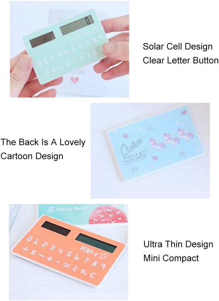 FTVOGUE Mini Card Size Calculator, Ultra Thin 3mm Cute Cartoon Solar Powered Calculator with 8 Digit Display, for Office School Students Stationery Supplies - Image 2