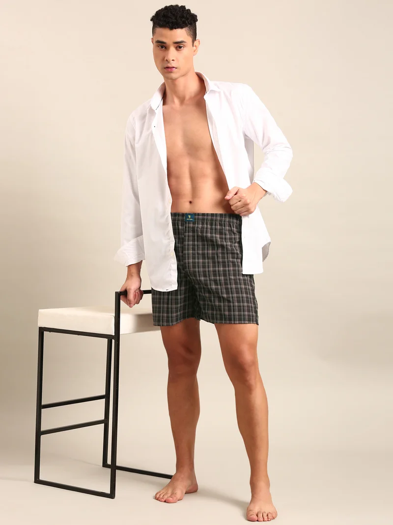 جوفن Men Checked Pure Cotton Boxers Pack of 2