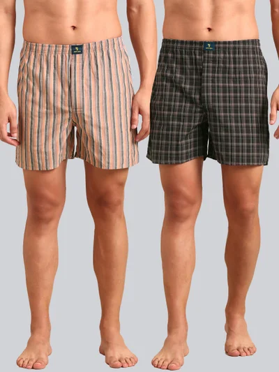 جوفن Men Checked Pure Cotton Boxers Pack of 2