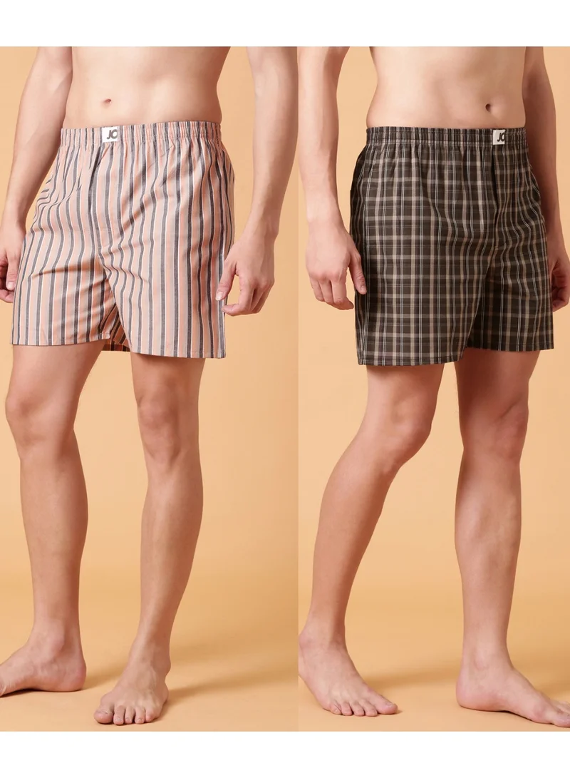 Joven Men Checked Pure Cotton Boxers Pack of 2