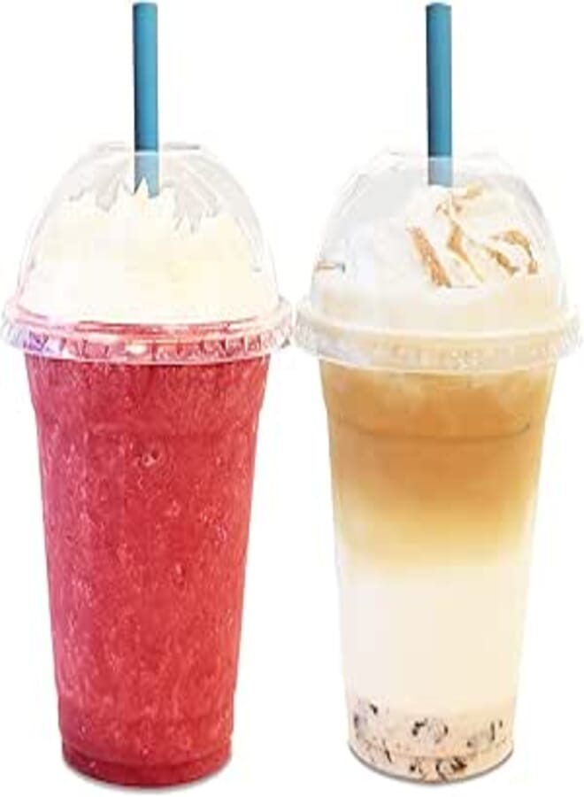 Aestleaf 12 oz Clear Plastic Cups with Dome Lids - (100 Sets) PET Disposable Plastic Cups for To Go Iced Coffee Cold Drinks, Smoothies, Milkshakes, Iced Tea, and Sodas. Plastic Party cups No Leaking