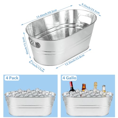 MIVIDE 4 Pack Galvanized Tub 33 Gallon Ice Bucket Large Metal Champagne Drink Bucket with Handles Galvanized Ice Buckets for Parties Mimosa Bar Cocktail Bar - Image 3