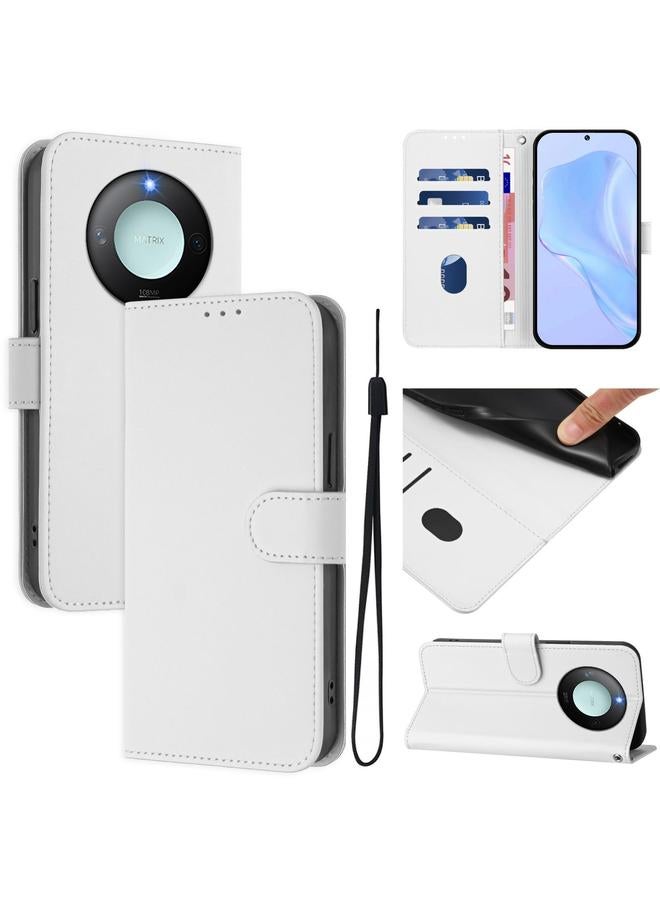 erorex Case For Honor X9c Smart Global Skin Feel Solid Color Leather Phone Case with Lanyard - Image 1