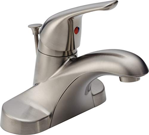 Delta Faucet Foundations Centerset Bathroom Faucet, Brushed Nickel 1-Handle Bathroom Faucet, Delta Bathroom Sink Faucet, Metal Push-Pop Drain Assembly, Stainless B510LF-SS - Image 1