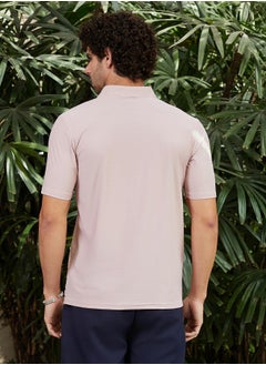 كامبوس سوترا Men's Baby Pink Seamless Waffle Polo T-Shirt  - Image 5