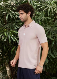 كامبوس سوترا Men's Baby Pink Seamless Waffle Polo T-Shirt  - Image 3