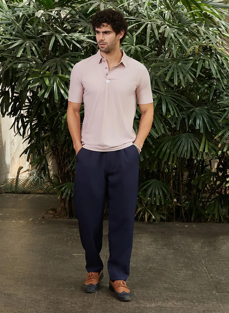 Campus Sutra Men's Baby Pink Seamless Waffle Polo T-Shirt