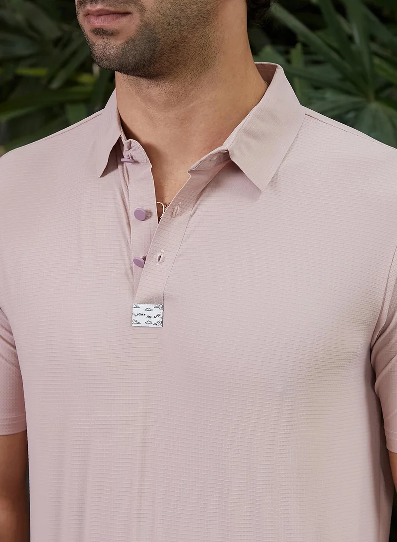 Campus Sutra Men's Baby Pink Seamless Waffle Polo T-Shirt