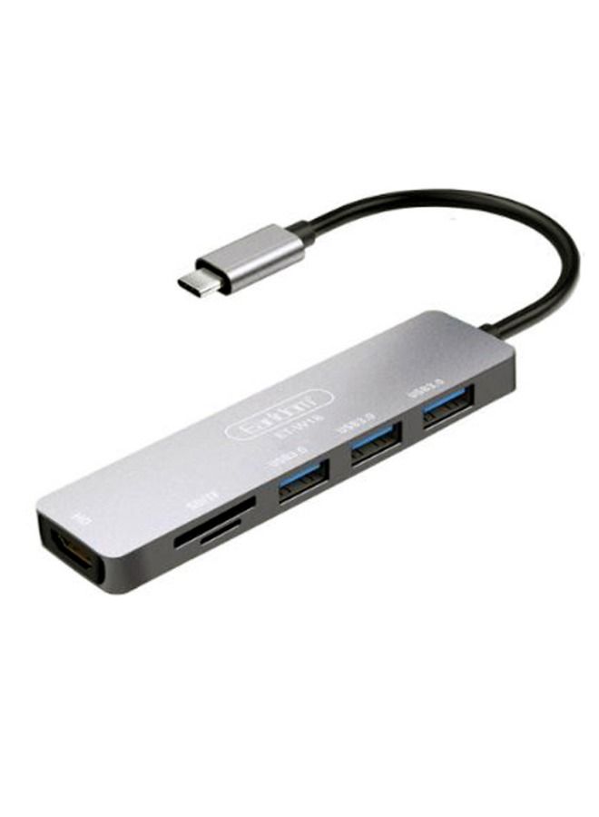 Earldom 6-in-1 Type-C Hub Multifunctional Type-C Converter Aluminum Alloy Shell with USB3.0 USB2.0 HD Ports TF SD Card Slots - Image 2