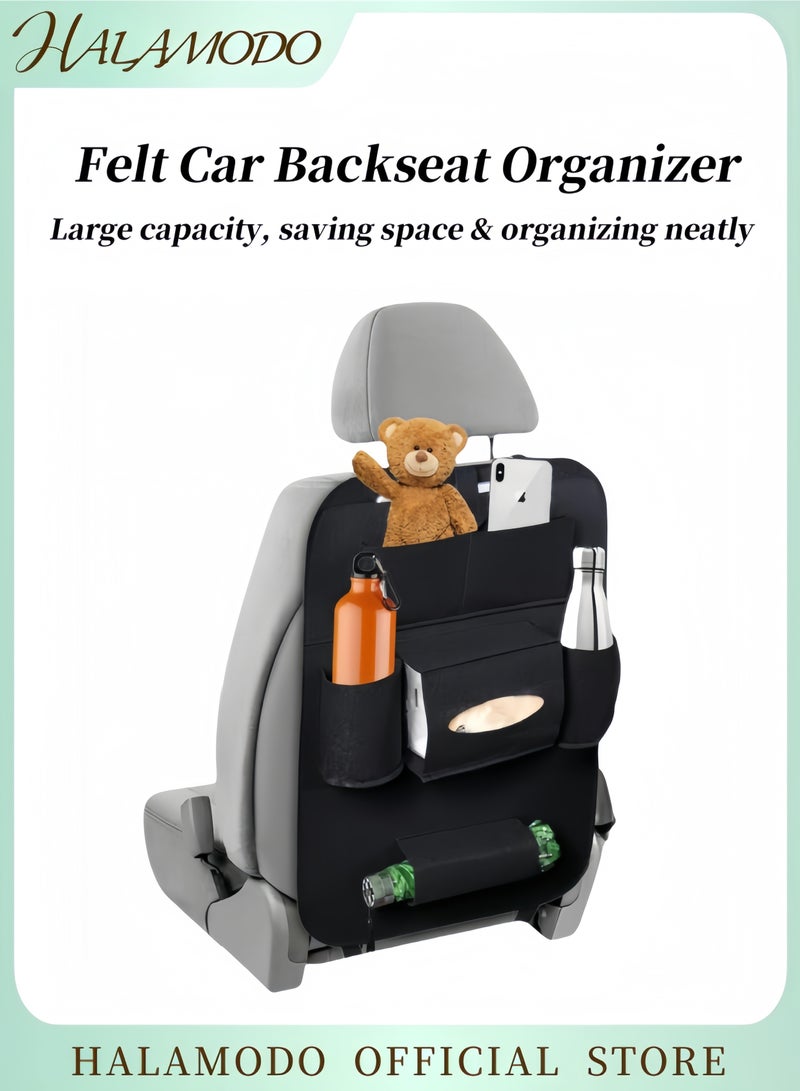 HALAMODO Felt Car Backseat Organizer Car Back Seat Protector Automotive Seat Back Storage Organizer Automobile Road Trip Accessories 7-Pocket Storage for Tissue & Box & Toy & Automobile Storage  - Image 1