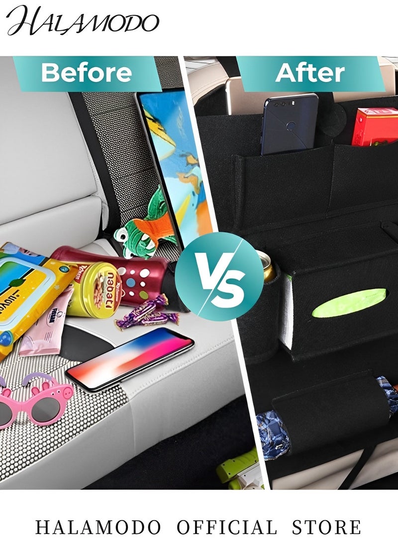 HALAMODO Felt Car Backseat Organizer Car Back Seat Protector Automotive Seat Back Storage Organizer Automobile Road Trip Accessories 7-Pocket Storage for Tissue & Box & Toy & Automobile Storage  - Image 2