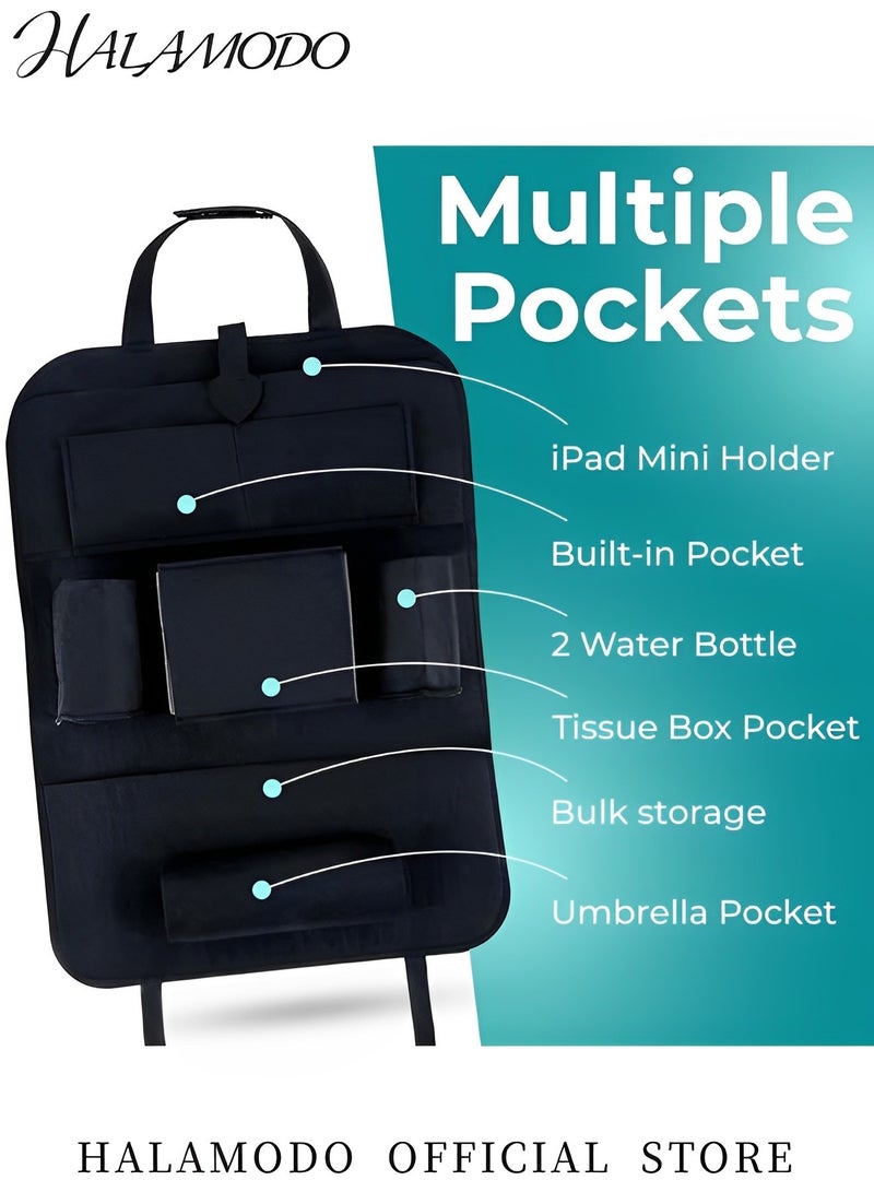 HALAMODO Felt Car Backseat Organizer Car Back Seat Protector Automotive Seat Back Storage Organizer Automobile Road Trip Accessories 7-Pocket Storage for Tissue & Box & Toy & Automobile Storage  - Image 3
