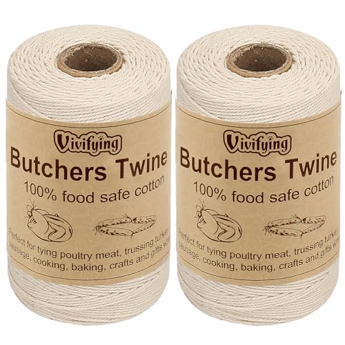 Vivifying Butchers Twine, 2pcs x 656 Feet Food Safe Cotton Bakers Twine String for Tying Meat, Making Sausage, Trussing Turkey, Roasting, Cooking and Packing(Beige) - Image 1