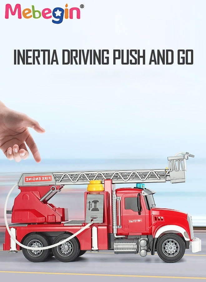 ميبيجين لعبة سيارة المطافئ مع أضواء وأصوات سيارة إطفاء تعمل بالطاقة الاحتكاكية مع صفارات الإنذار بمضخة المياه وتمديد سلم لعبة رجال الإطفاء للأطفال الصغار - Image 5