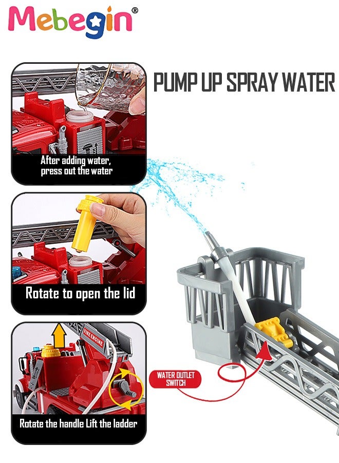 ميبيجين لعبة سيارة المطافئ مع أضواء وأصوات سيارة إطفاء تعمل بالطاقة الاحتكاكية مع صفارات الإنذار بمضخة المياه وتمديد سلم لعبة رجال الإطفاء للأطفال الصغار - Image 3