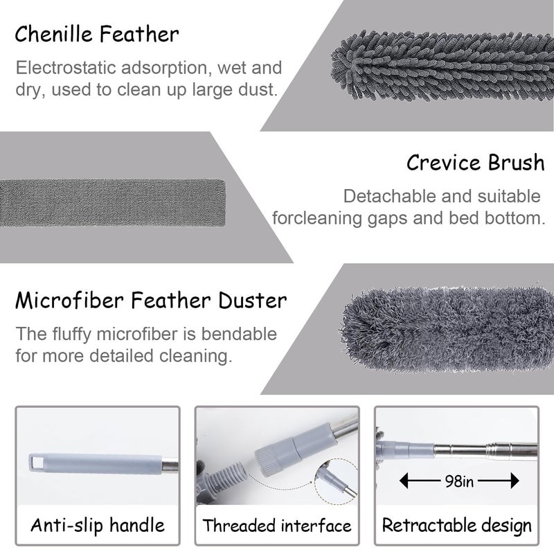 MATSON Microfiber Feather Duster Extendable Telescopic Bendable Duster Kit with Long Extension Pole Washable Lightweight Dusters for Cleaning Ceiling Fan High Ceiling 4 PC Feather Duster - Image 4