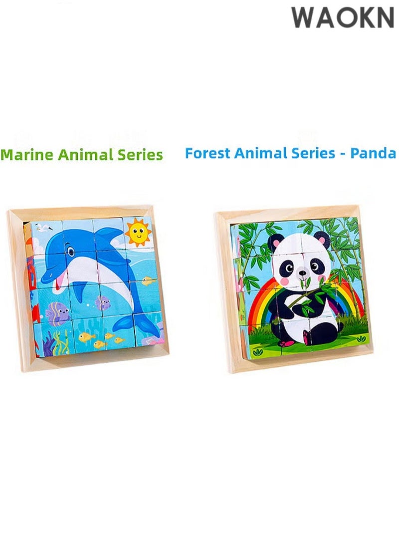 دبليو أيه أو كي أن ألعاب ألغاز خشبية ثلاثية الأبعاد للأطفال، رسومات ثلاثية الأبعاد سداسية الجوانب، 12 قطعة ألغاز خشبية مناسبة لمرحلة رياض الأطفال من عمر 3 إلى 7 سنوات، ألعاب تعليمية للأطفال (سلسلة المحيط والباندا) - Image 1