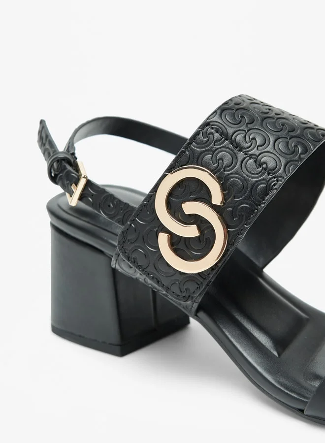 Celeste Women Logo Embossed Sandals with Block Heels and Buckle Closure