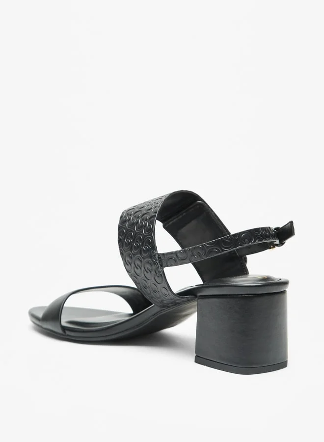Celeste Women Logo Embossed Sandals with Block Heels and Buckle Closure