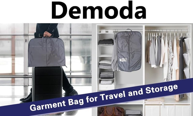 Demoda غطاء بوليستر مقاوم للماء من نوع Black Premium، للبدلات أو الفساتين أو الملابس أو الجاكيتات، مع منظم للملابس وحقيبة سفر، مجموعة من 2 قطعة (لون أسود، مقاس 38 بوصة) (بدون خطاف لتعليق الملابس). - Image 3