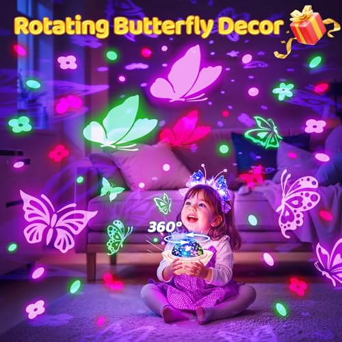 One Fire Onefire Girl Gifts, 6 Films Light Projector Unicorn Toys for Girls Age 4-6,Rechargeable Night Lights for Bedroom,360° Rotating Butterfly Lamp for Room Decor,Mermaid Princess Toddler Toys Toddler Gifts - Image 5
