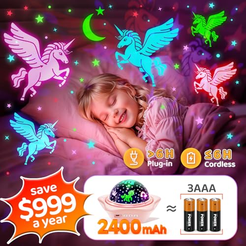 One Fire Onefire Girl Gifts, 6 Films Light Projector Unicorn Toys for Girls Age 4-6,Rechargeable Night Lights for Bedroom,360° Rotating Butterfly Lamp for Room Decor,Mermaid Princess Toddler Toys Toddler Gifts - Image 4
