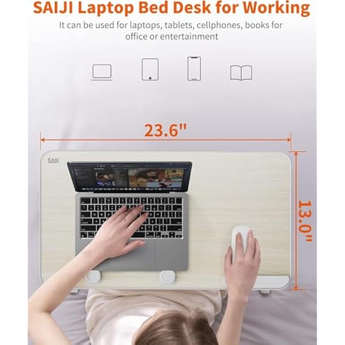 SAIJI طاولة لابتوب للسرير، صواني لابتوب للسرير لتناول الطعام والكتابة، حامل لابتوب قابل للتعديل، طاولة لابتوب قابلة للطي على الأريكة والكنبة (23.6 × 13 تيك) - Image 2