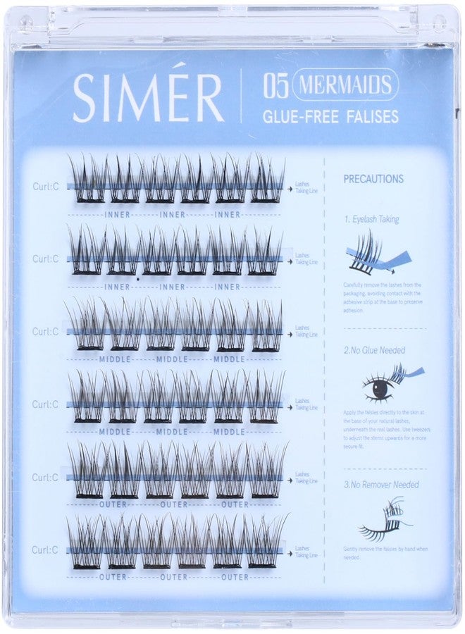 SIMER Self Adhesive Lash Clusters Press On Lashes Natural Eyelash Clusters 10-12mm C Curl Pre-Glued Cluster Lashes No Glue Needed Reusable Wispy DIY Eyelash Extension - Mermaid - Image 1