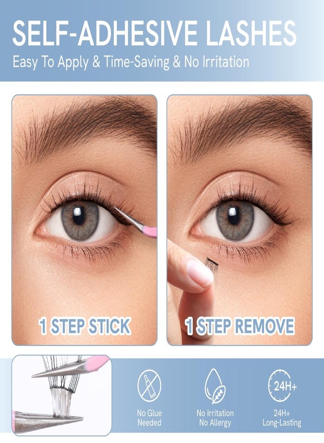 SIMER Self Adhesive Lash Clusters Press On Lashes Natural Eyelash Clusters 10-12mm C Curl Pre-Glued Cluster Lashes No Glue Needed Reusable Wispy DIY Eyelash Extension - Mermaid - Image 2