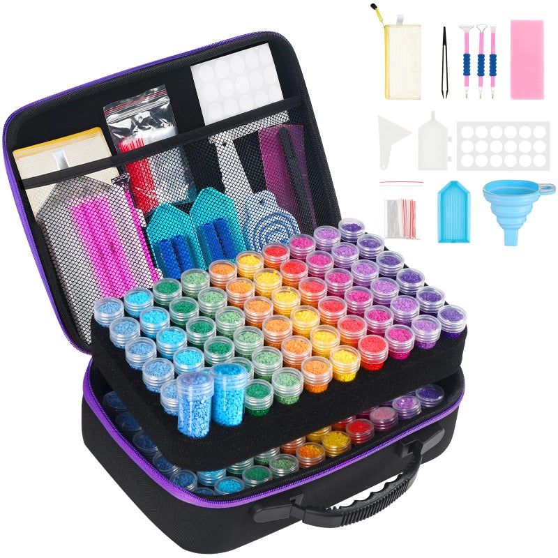 Douorgan Diamond Painting Storage Containers 120 Slots Diamond Painting Accessories and Tools Portable Diamond Painting Organizer Shockproof Diamond Art Storage Case Beads Storage Box(120 Slots) - Image 1