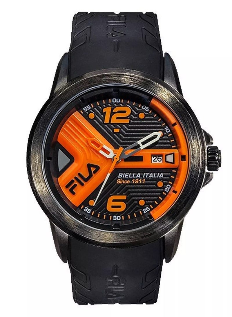 فيلا ساعة فيلا اكتيف للجنسين بعقارب، هيكل أسود من خليط معدني، مينا أسود/برتقالي، سوار سيليكون أسود، 38-170-203، مقاس 43 مم - Image 1