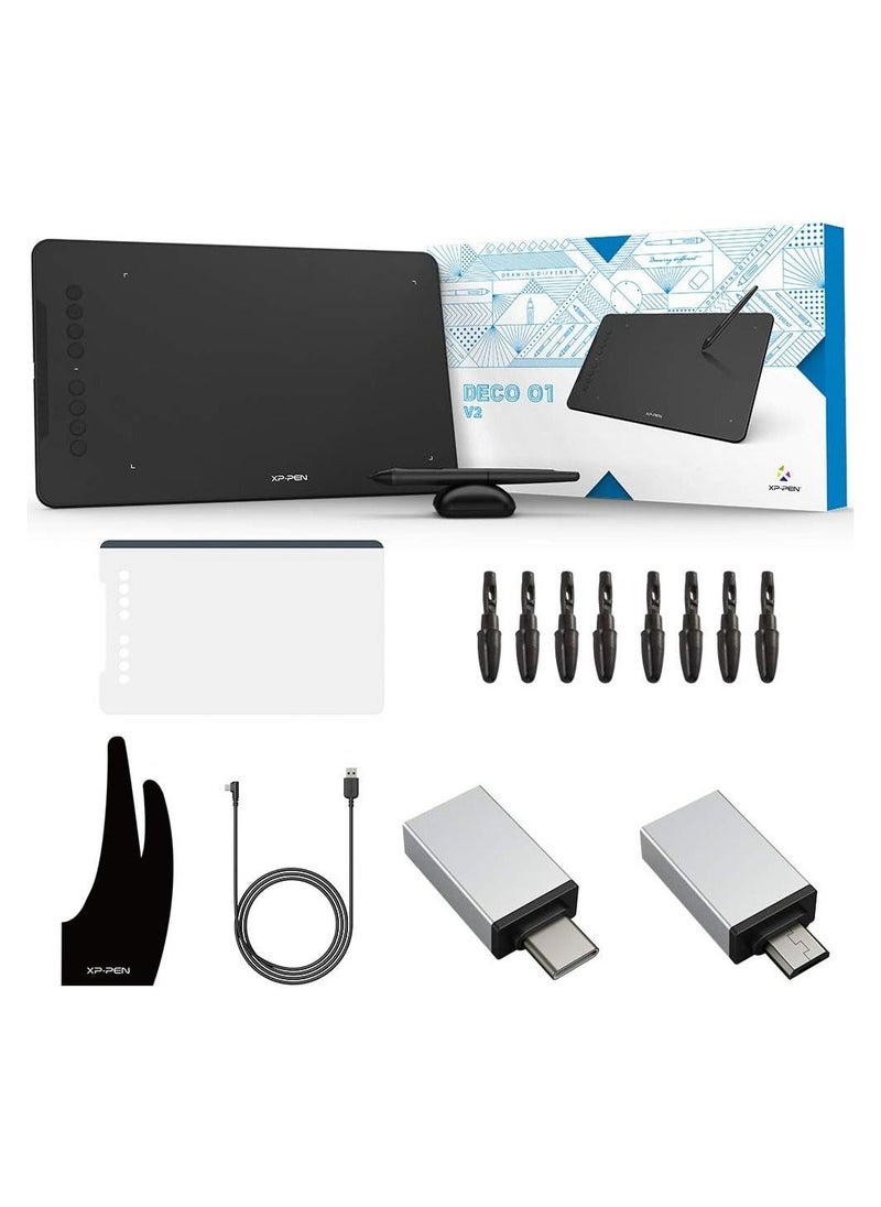 XP-PEN - Deco 01 V2 10x6.25in Digital Graphics Drawing Pen Tablet with Battery-Free Passive Stylus and 8 Shortcut Keys (8192 Levels Pressure) - Image 1