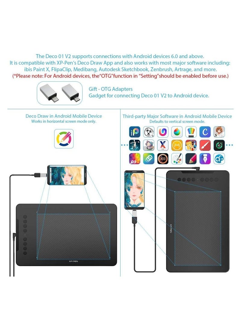 XP-PEN - Deco 01 V2 10x6.25in Digital Graphics Drawing Pen Tablet with Battery-Free Passive Stylus and 8 Shortcut Keys (8192 Levels Pressure) - Image 1