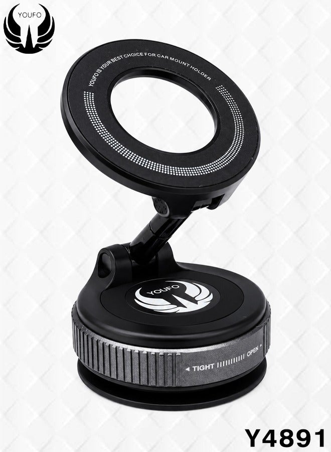 YOUFO Y4891 Modern MagSafe Magnetic Phone Holder for Car Dashboard Windshield Rearview Mirror Vacuum Suction Mount N52 Strong Magnet 360 Degree Rotation 180 Degree Adjustable Foldable Mobile Stand for iPhone Android Smartphones GPS ERPCY4891 - Image 1