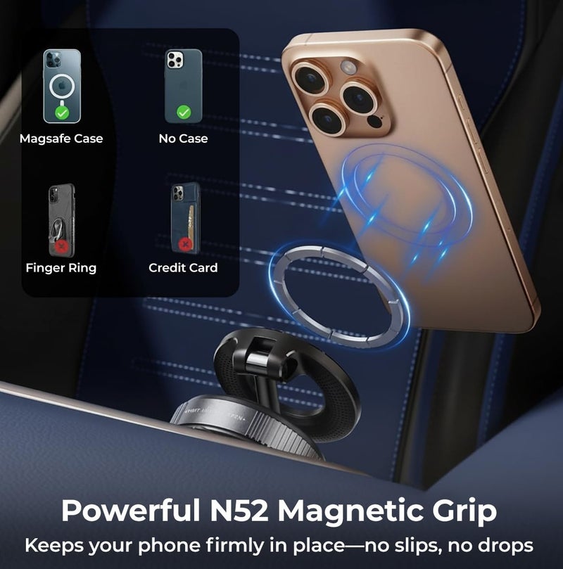 YOUFO Y4891 Modern MagSafe Magnetic Phone Holder for Car Dashboard Windshield Rearview Mirror Vacuum Suction Mount N52 Strong Magnet 360 Degree Rotation 180 Degree Adjustable Foldable Mobile Stand for iPhone Android Smartphones GPS ERPCY4891 - Image 3