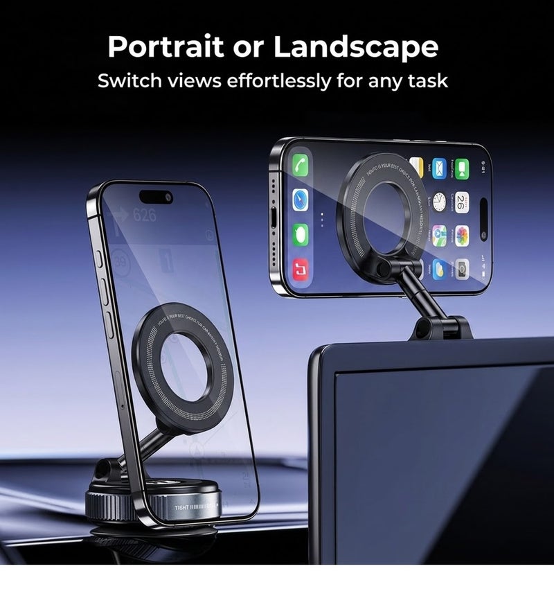YOUFO Y4891 Modern MagSafe Magnetic Phone Holder for Car Dashboard Windshield Rearview Mirror Vacuum Suction Mount N52 Strong Magnet 360 Degree Rotation 180 Degree Adjustable Foldable Mobile Stand for iPhone Android Smartphones GPS ERPCY4891 - Image 4