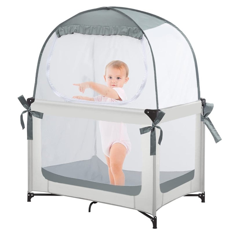 L RUNNZER Baby Pack N Play Tent, Safety Tent to Keep Baby from Climbing Out, Baby Crib Canopy for Pack N Play, Mini Cribs & Playpens, Pop Up Design & See-Through Mesh - Image 1