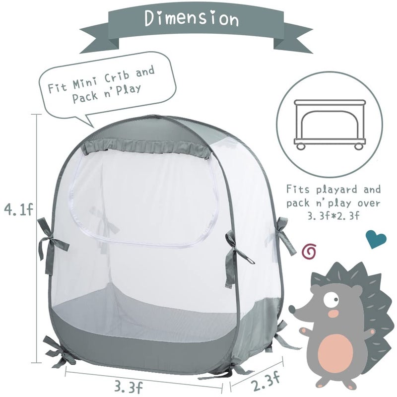 L RUNNZER Baby Pack N Play Tent, Safety Tent to Keep Baby from Climbing Out, Baby Crib Canopy for Pack N Play, Mini Cribs & Playpens, Pop Up Design & See-Through Mesh - Image 2