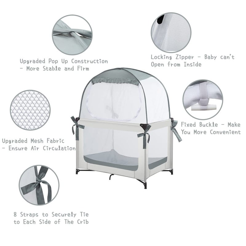 L RUNNZER Baby Pack N Play Tent, Safety Tent to Keep Baby from Climbing Out, Baby Crib Canopy for Pack N Play, Mini Cribs & Playpens, Pop Up Design & See-Through Mesh - Image 3