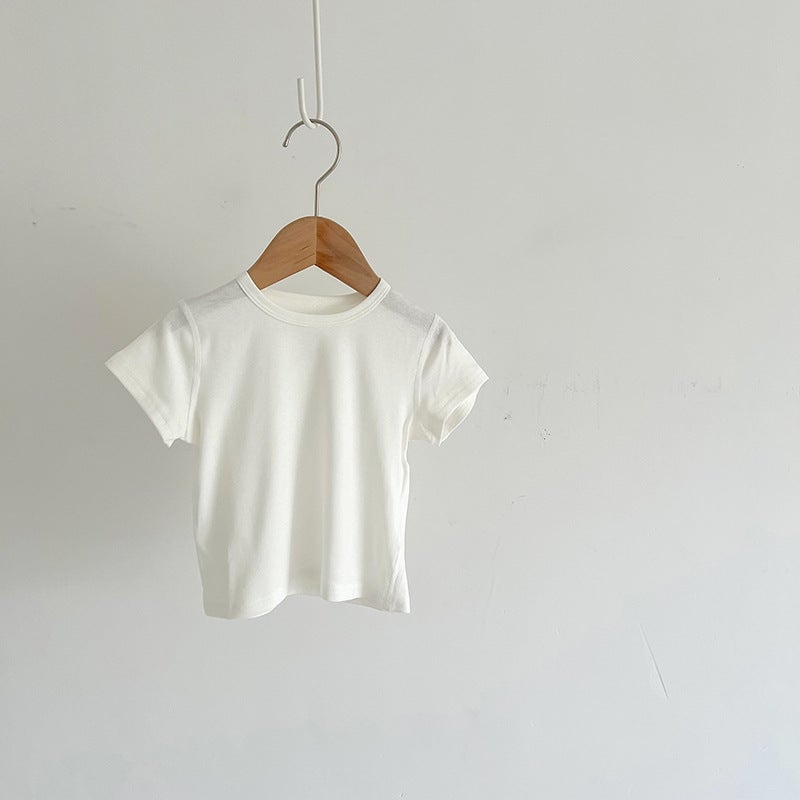 Baby Summer Solid Color Giant Good Wear All-Match Crewneck T-Shirt For Boys And Girls Baby Modal Comfortable Short-Sleeved Summer Top - Image 1